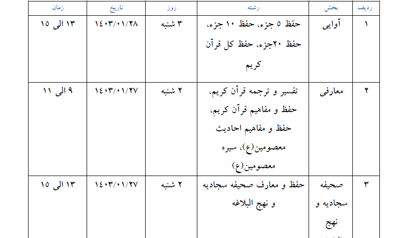 اطلاعیه آزمون‌های کتبی مرحله دانشگاهی سی‌وهشتمین جشنواره سراسری قرآن و عترت (ع)