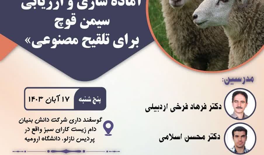 کارگاه تئوری-عملی: «روش‌های اخذ، آماده سازی و ارزیابی سیمن قوچ برای تلقیح مصنوعی»